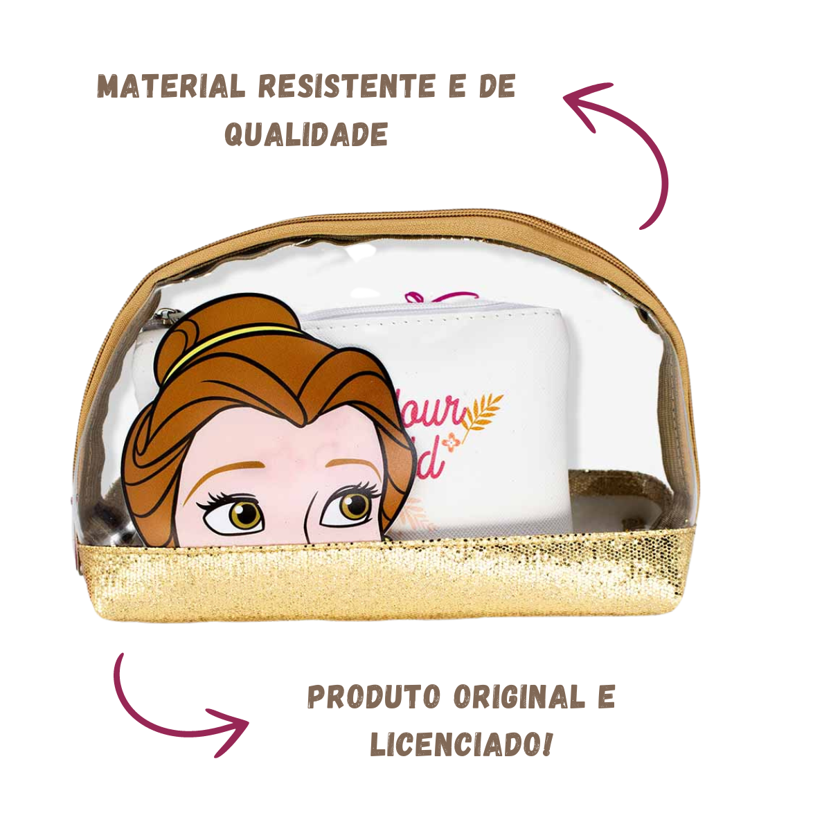 Necessaire 2 em 1 Bela Princesas Bela Fera Bolsinha Maquiagem