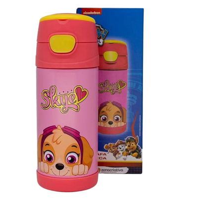 Garrafa Térmica Infantil Skye 350ml – Patrulha Canina Aço Inoxidável com Canudo e Trava Antivazamento