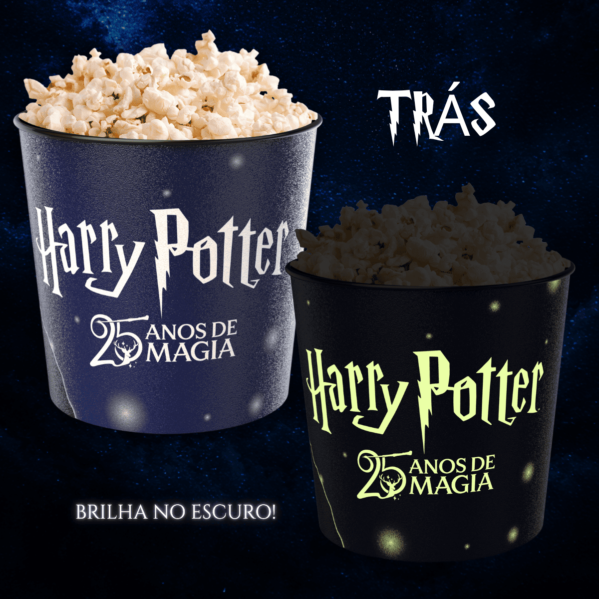Balde de Pipoca Harry Potter Pedra Filosofal 25 Anos Brilha no Escuro Cinema Edição Especial