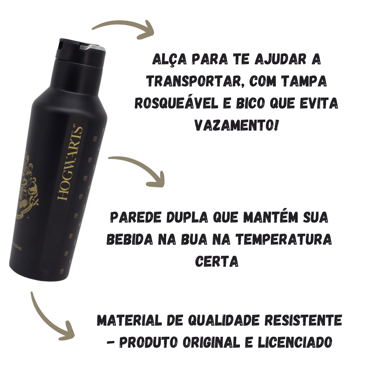Garrafa Térmica Inox Hogwarts Harry Potter 600ml