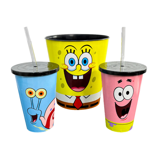 Kit Pipoca Bob Esponja Almofada Copos e Balde de Pipoca 4,2L
