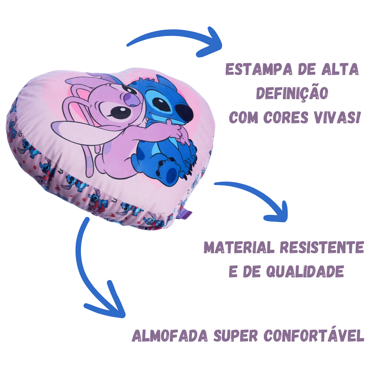 Almofada Stitch e Angel Formato Coração Namorados