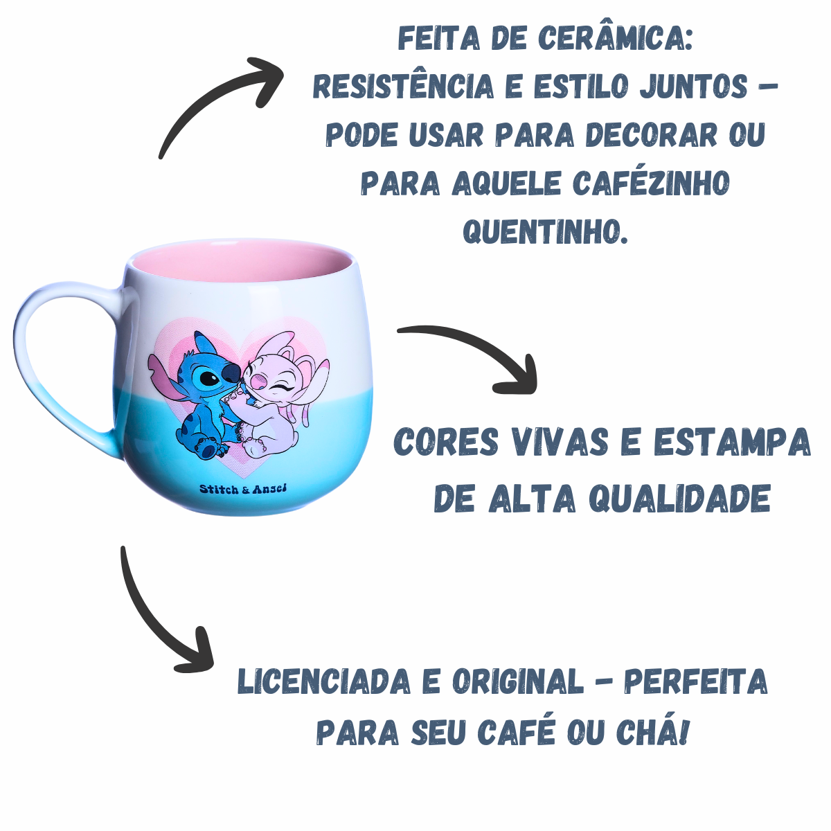 Caneca Stitch e Angel Namorados Coração 400ml