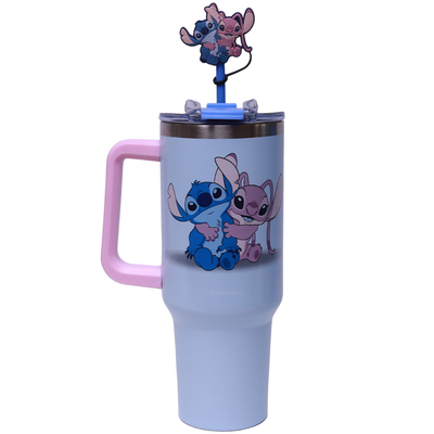 Copo Térmico Stitch e Angel 1,15L – Aço Inox com Canudo e Tampa + Brinde Especial