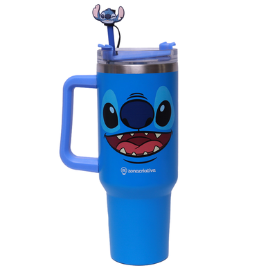 Copo Térmico Stitch 1,15L – Aço Inox com Canudo, Pingente e Tampa + Brinde Exclusivo