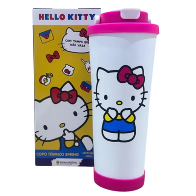 Copo Térmico Hello Kitty 850ml Aço Inoxidável Canudo Removível e Base Antiderrapante
