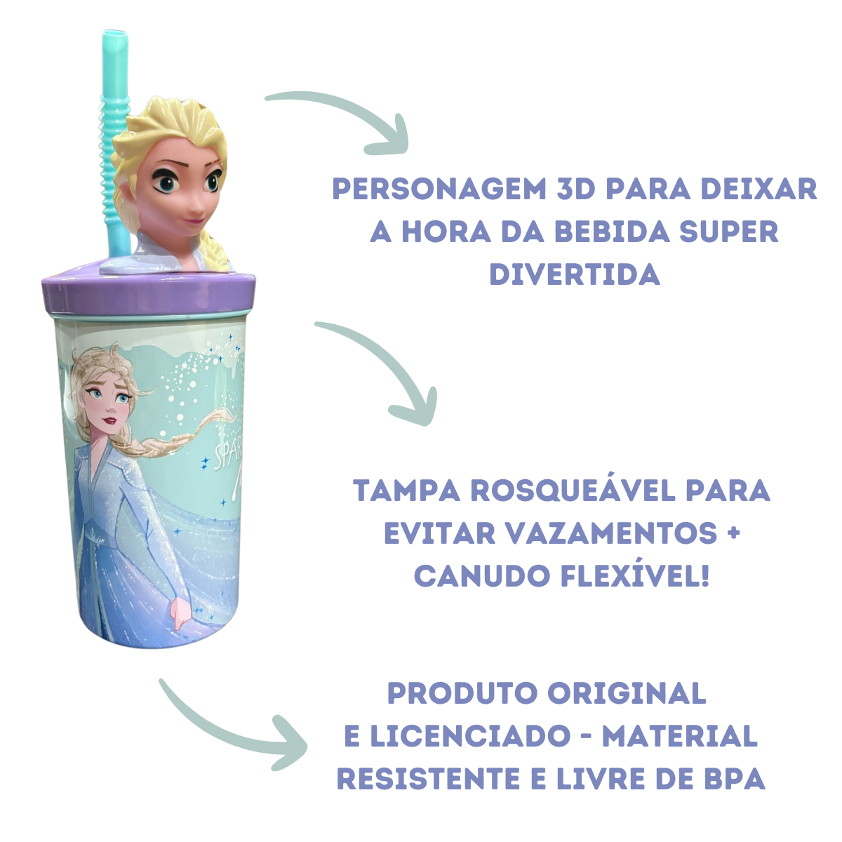 Copo 3d Frozen Elsa Tampa Canudo 360ml