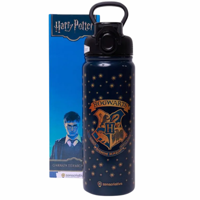 Garrafa Térmica Inox Harry Potter Hogwarts com Alça e Canudo 650ml