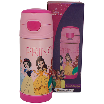 Garrafa Térmica Infantil Princesas Disney 350ml Aço Inox com Canudo