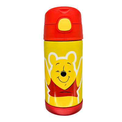 Garrafa Térmica Ursinho Pooh 300ml Aço Inox com Canudo de Silicone e Tampa com Trava