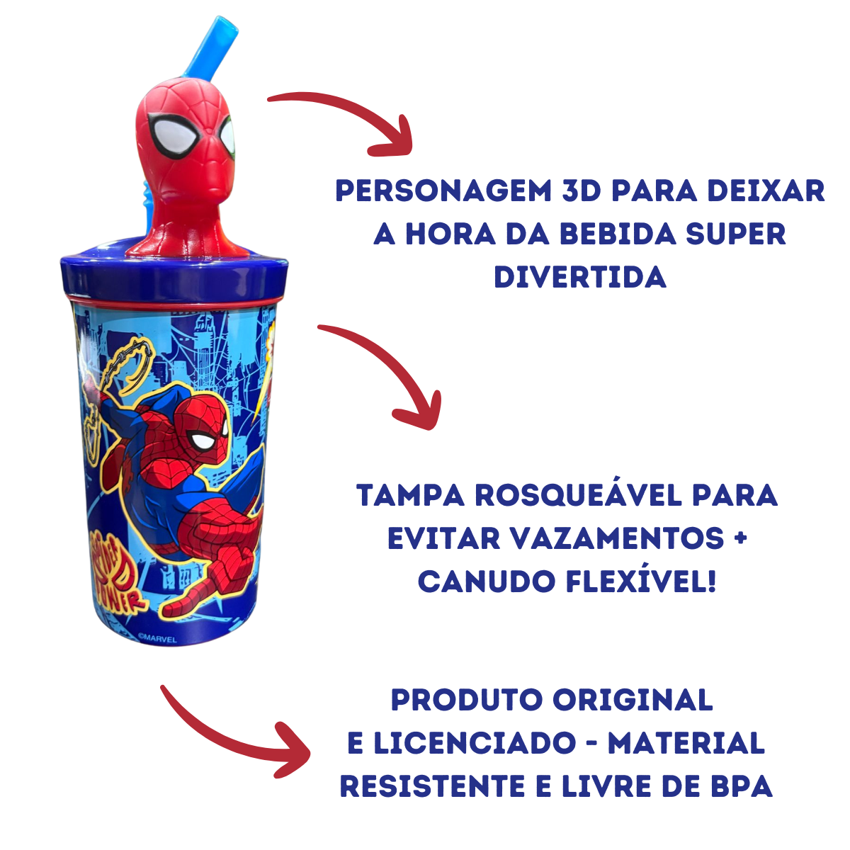 Copo 3d Canudo Homem Aranha 360ml