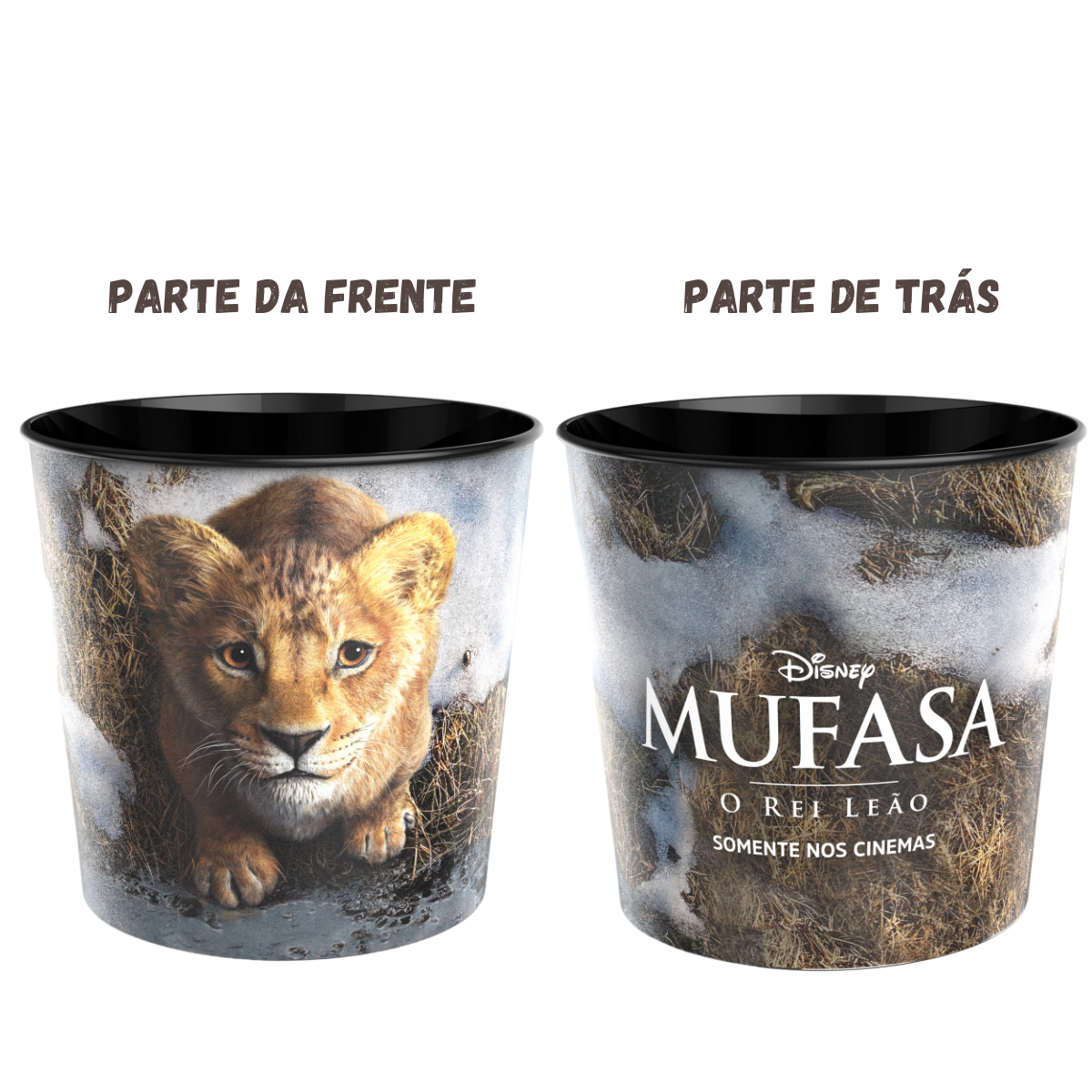 Kit Balde de Pipoca 4L e Copo Metalizado 750ml Mufasa O Rei Leão