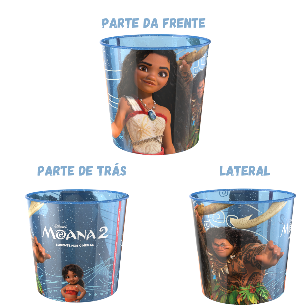 Kit Balde Pipoca 4L + Copo Puá Orelha 3d 510ml Moana 2 Lançamento