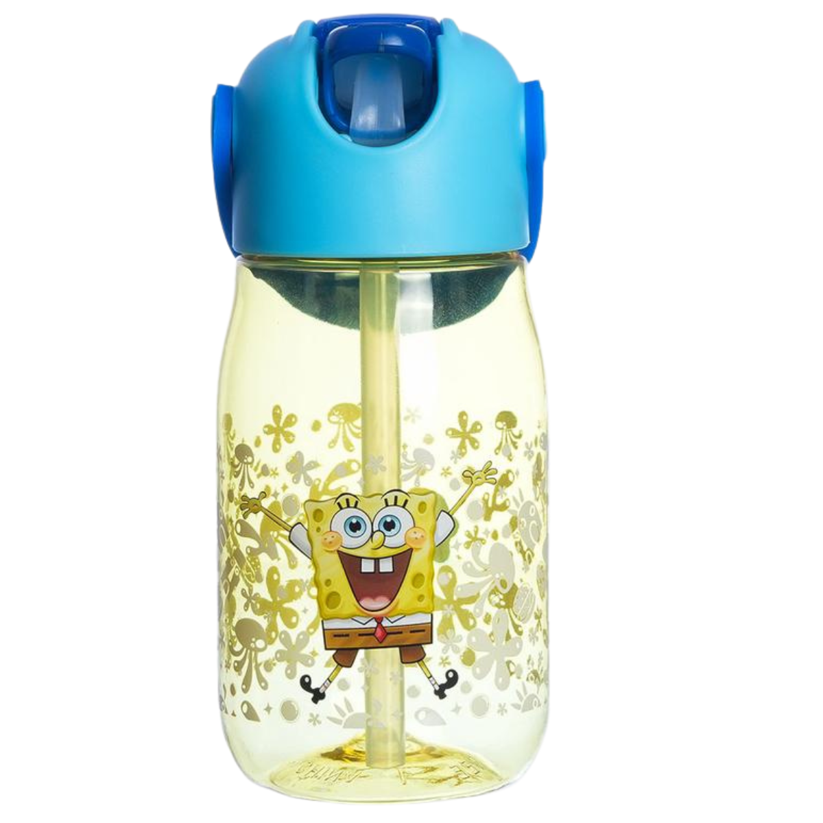 Garrafa Flip Bob Esponja Infantil Com Tampa Canudo e Alça 400ml