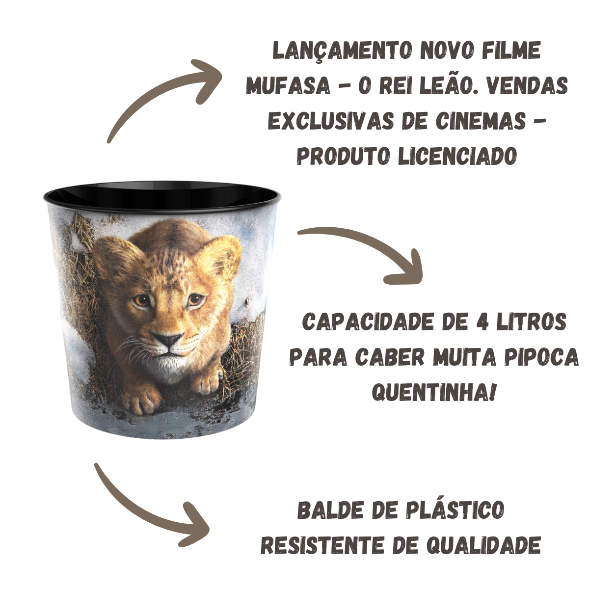 Balde Pipoca Rei Leão Mufasa Novo Filme 2024 4L