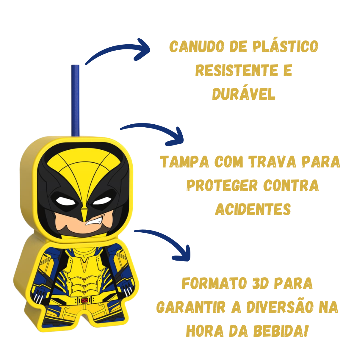 Copo Formato 3d Wolverine Tampa Canudo Marvel Studios - FRETE GRÁTIS