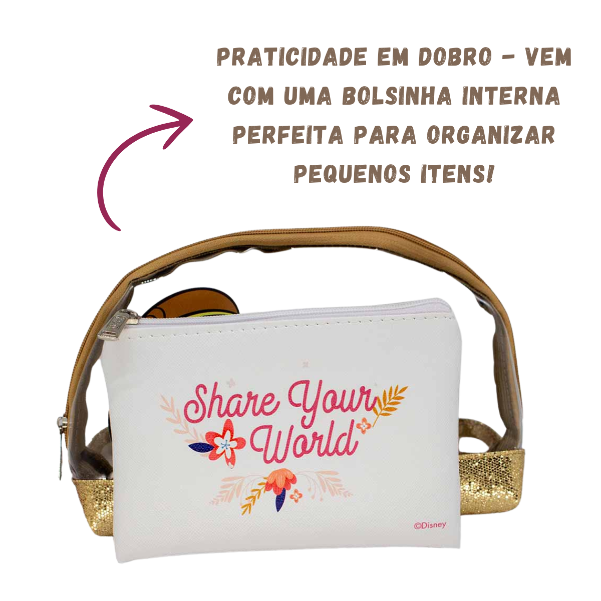 Necessaire 2 em 1 Bela Princesas Bela Fera Bolsa Maquiagem