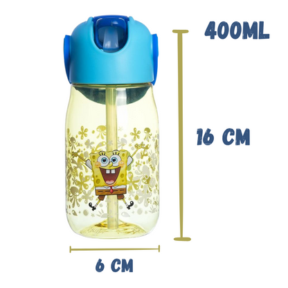 Garrafa Flip Bob Esponja Infantil Com Tampa Canudo e Alça 400ml