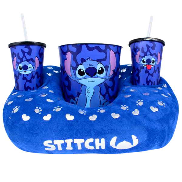 Kit Porta Pipoca Stitch com Almofada, 2 Copos e Balde de 4,2L – Produto Oficial