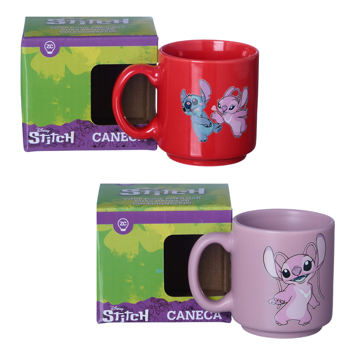 Kit 2 Mini Canecas Stitch e Angel Love Namorados 100ml