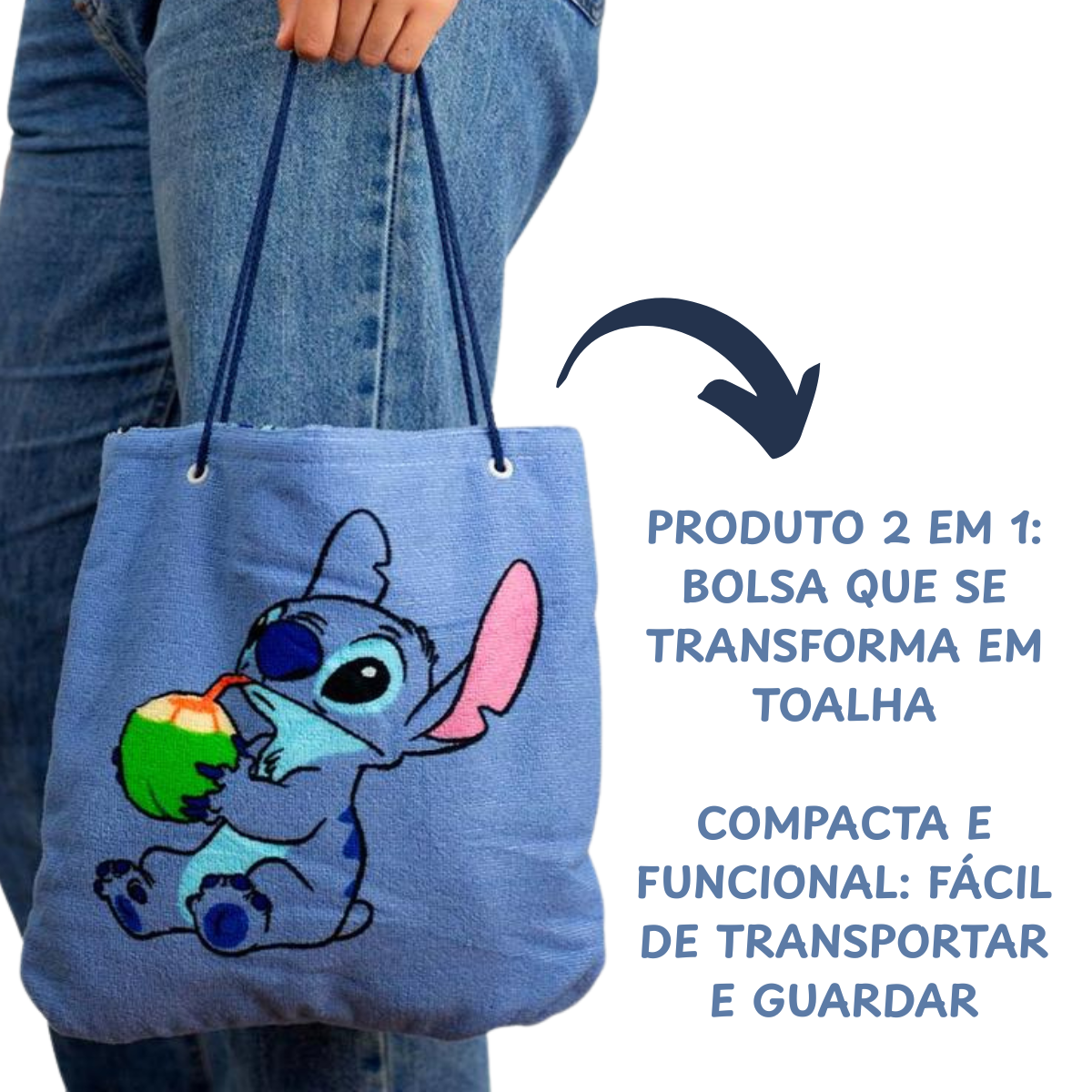Bolsa Toalha Stitch 2 em 1 Sacola Praia Piscina Clube