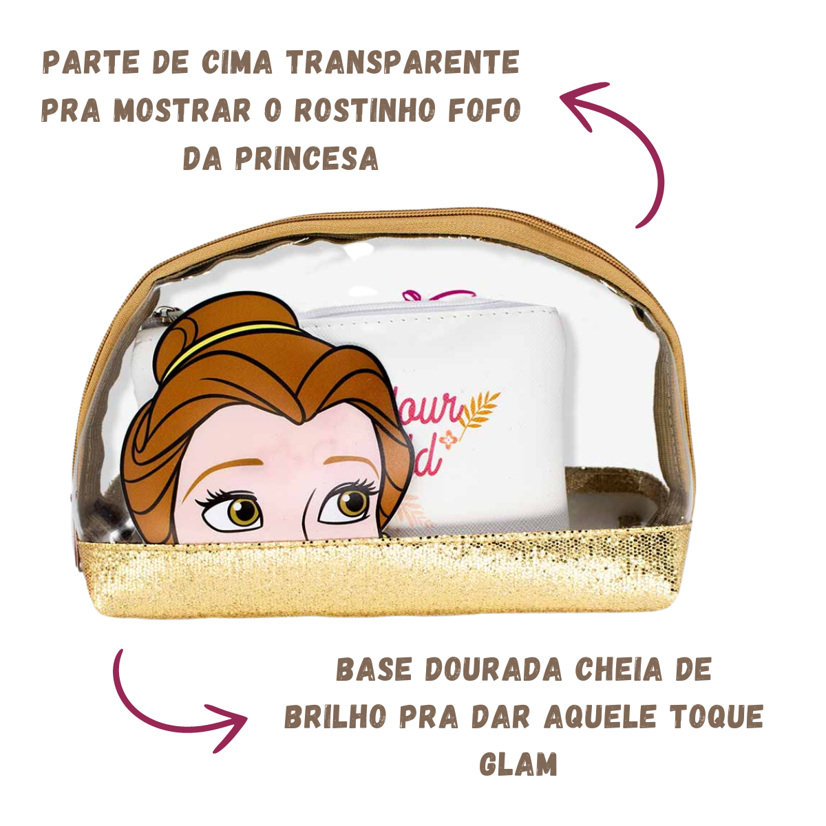 Necessaire 2 em 1 Bela Princesas Bela Fera Bolsa Maquiagem