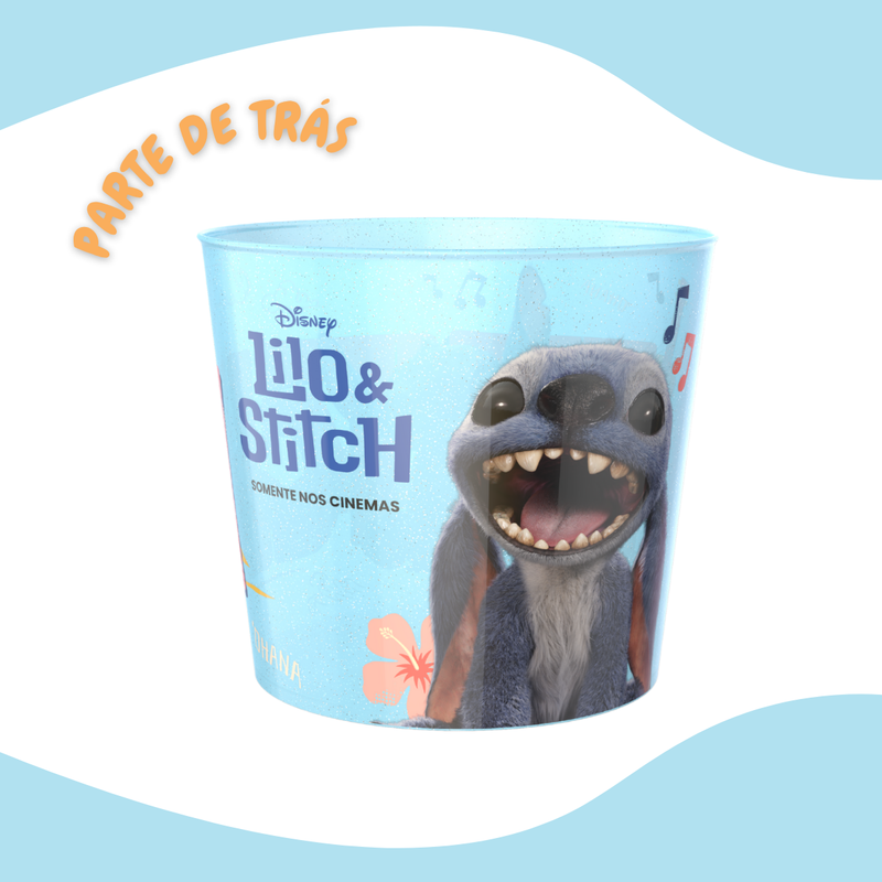 Kit Balde Pipoca e Copo Stitch Combo Cinema Original Licenciado