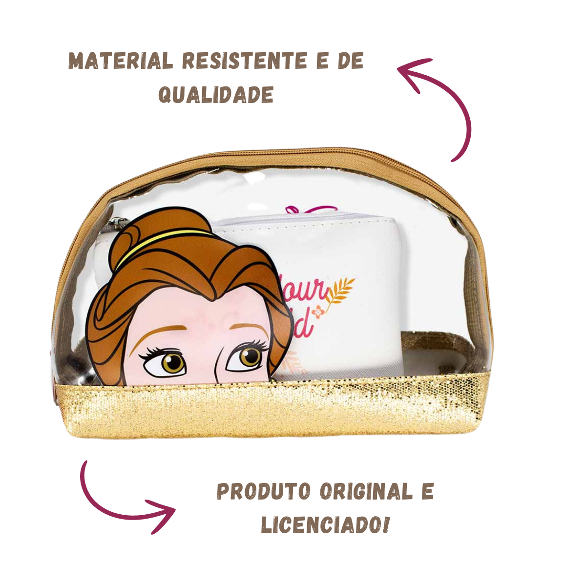 Necessaire 2 em 1 Bela Princesas Bela Fera Bolsa Maquiagem