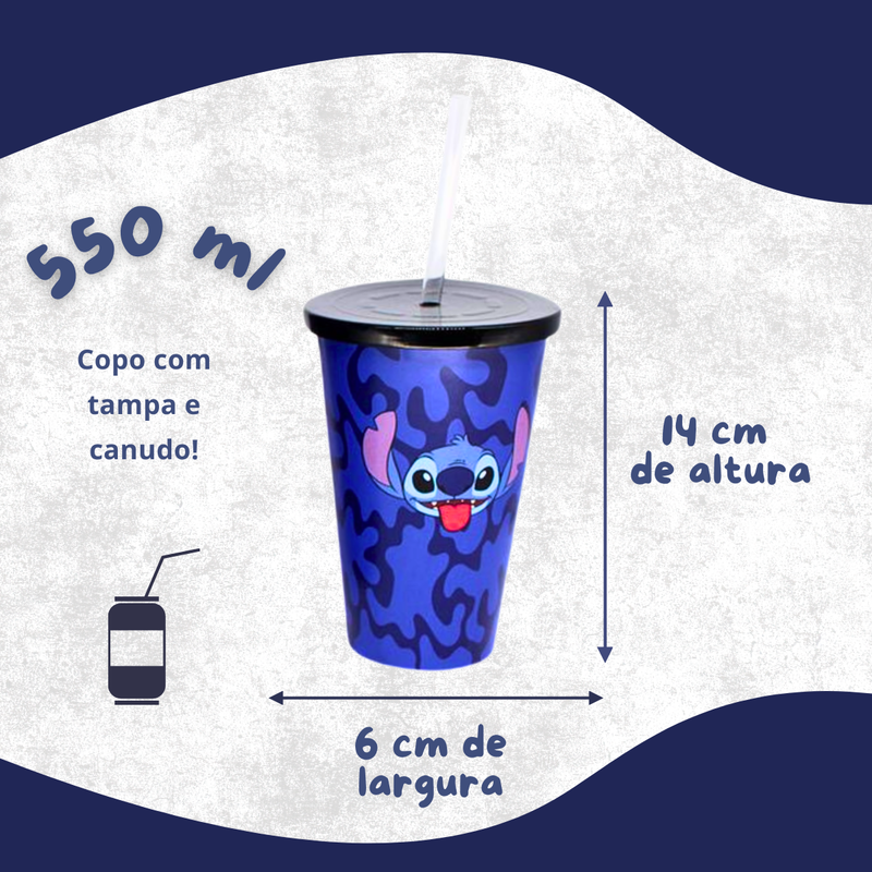 Kit Porta Pipoca Stitch com Almofada, 2 Copos e Balde de 4,2L – Produto Oficial