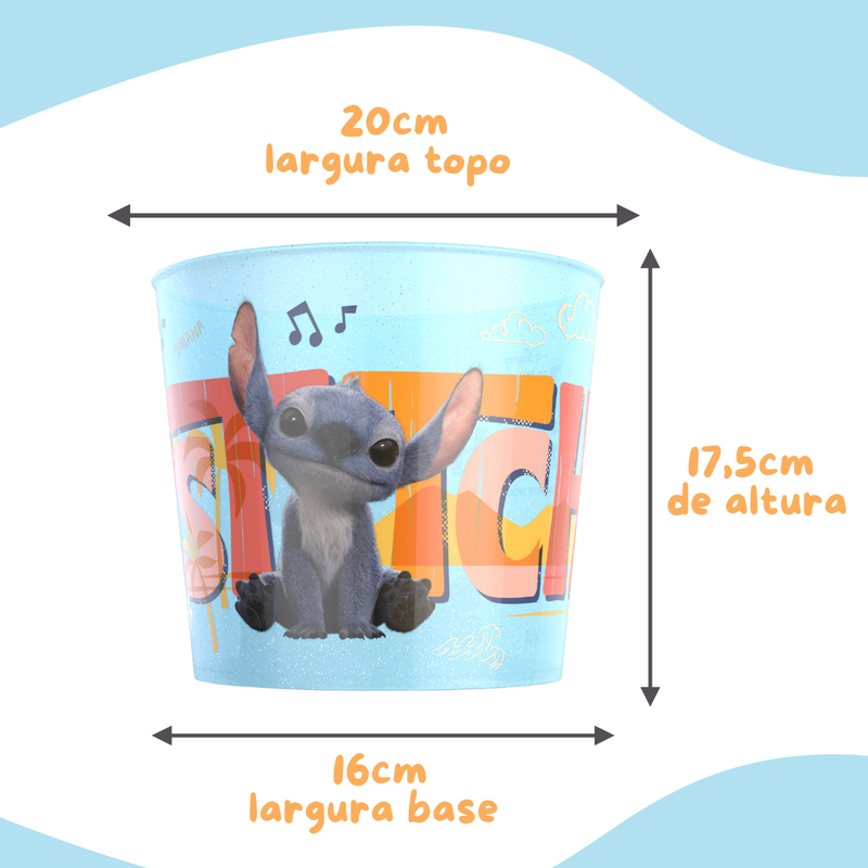 Kit Balde Pipoca e Copo Stitch Combo Cinema Original Licenciado