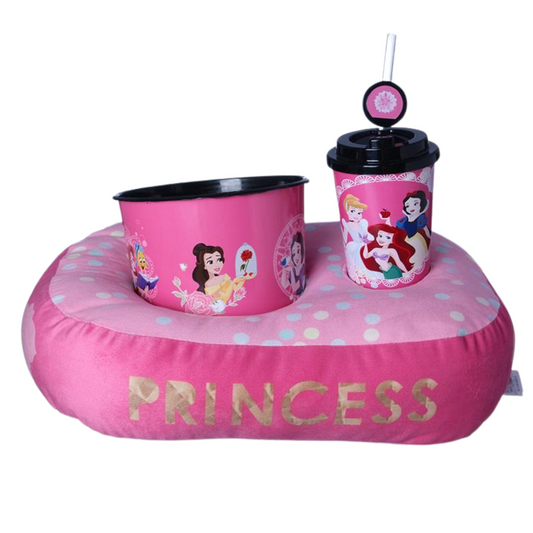 Kit Almofada Porta Pipoca Balde e Copo Princesas Individual Infantil