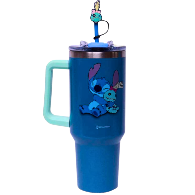 Copo Caneca Térmico Tumbler Com Canudo e Pingente Stitch e Xepa 1,15L