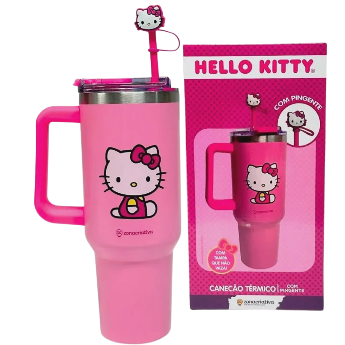 Copo Térmico Hello Kitty 1,15L com Canudo e Alça – Mantém Gelado por 12h + Brinde
