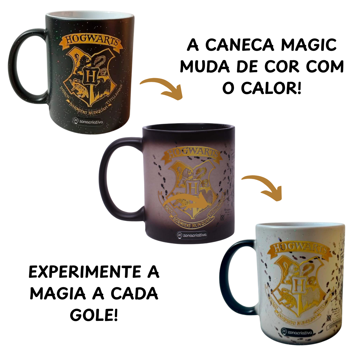 Caneca Mágica Harry Potter Hogwarts Termossensível 300ml