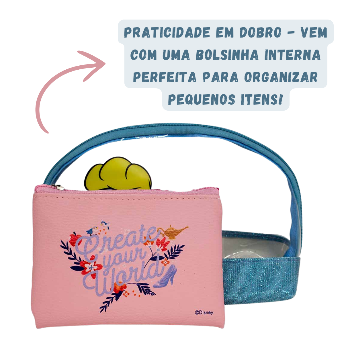 Necessaire 2 em 1 Cinderela Princesas Bolsinha Maquiagem