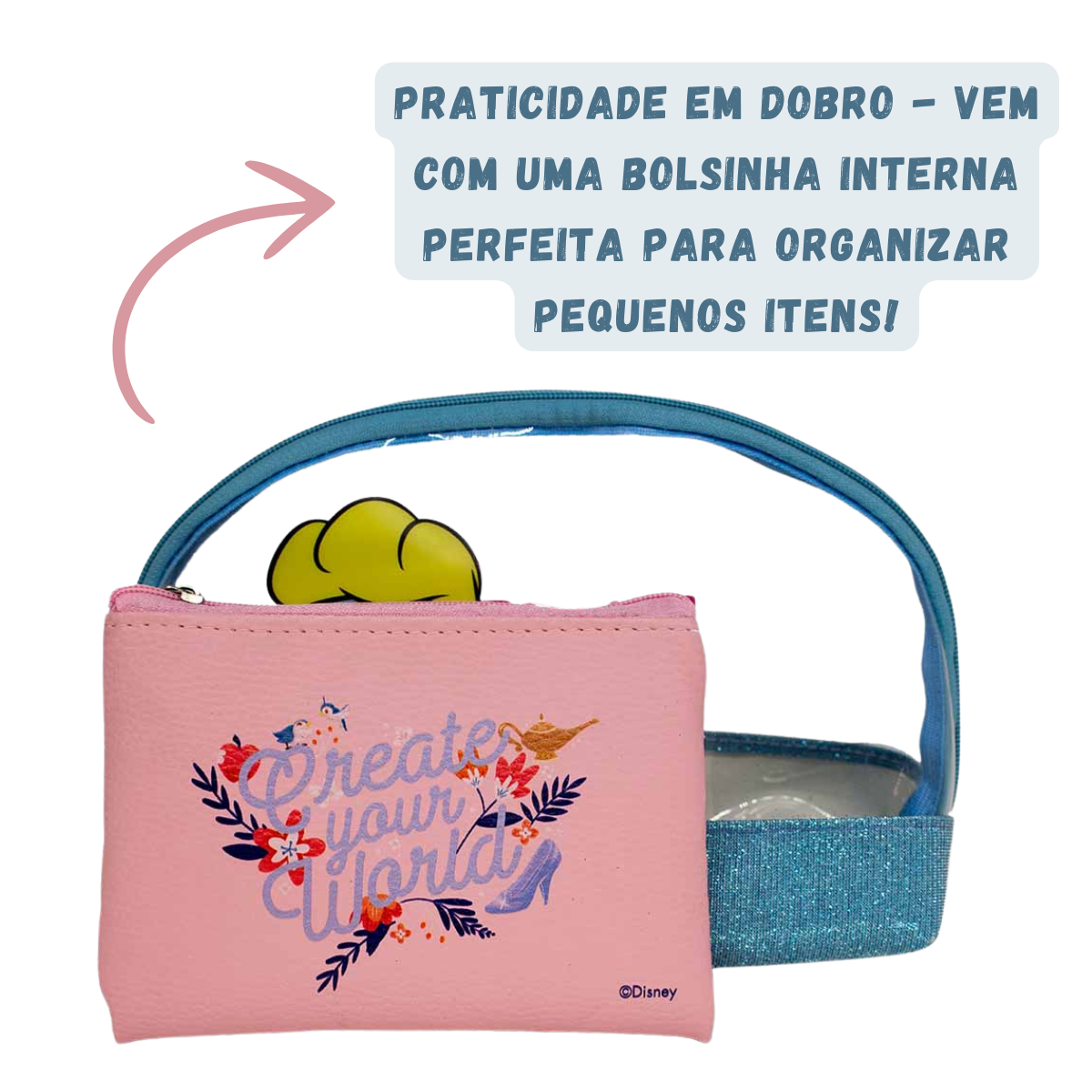 Necessaire 2 em 1 Cinderela Princesas Bolsa Maquiagem