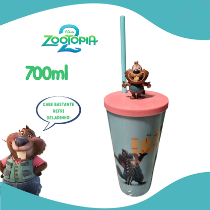 Copo Zootopia 2 Personagens Formato Cinema 3D Tampa 700ml Novo Filme 2025