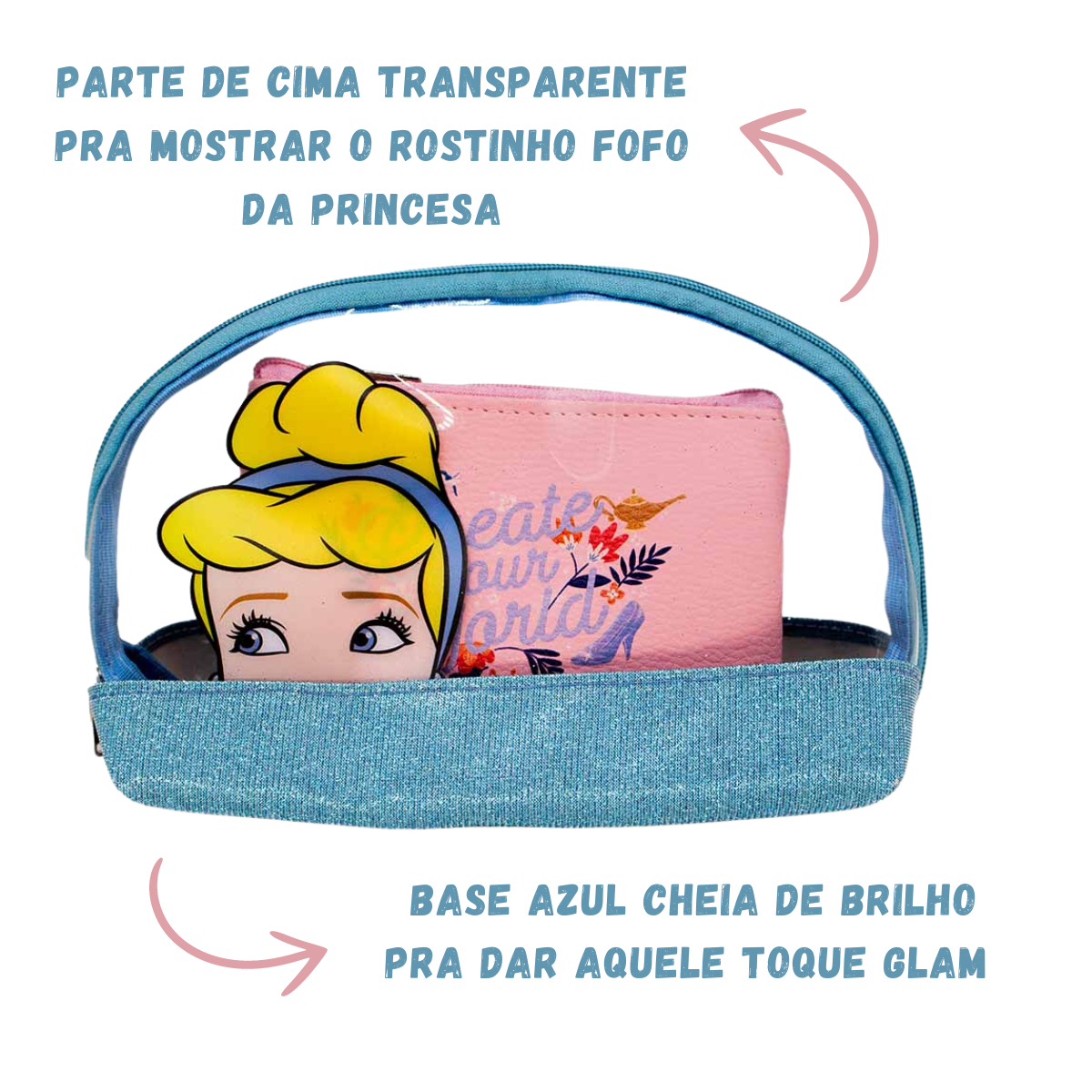 Necessaire 2 em 1 Cinderela Princesas Bolsinha Maquiagem