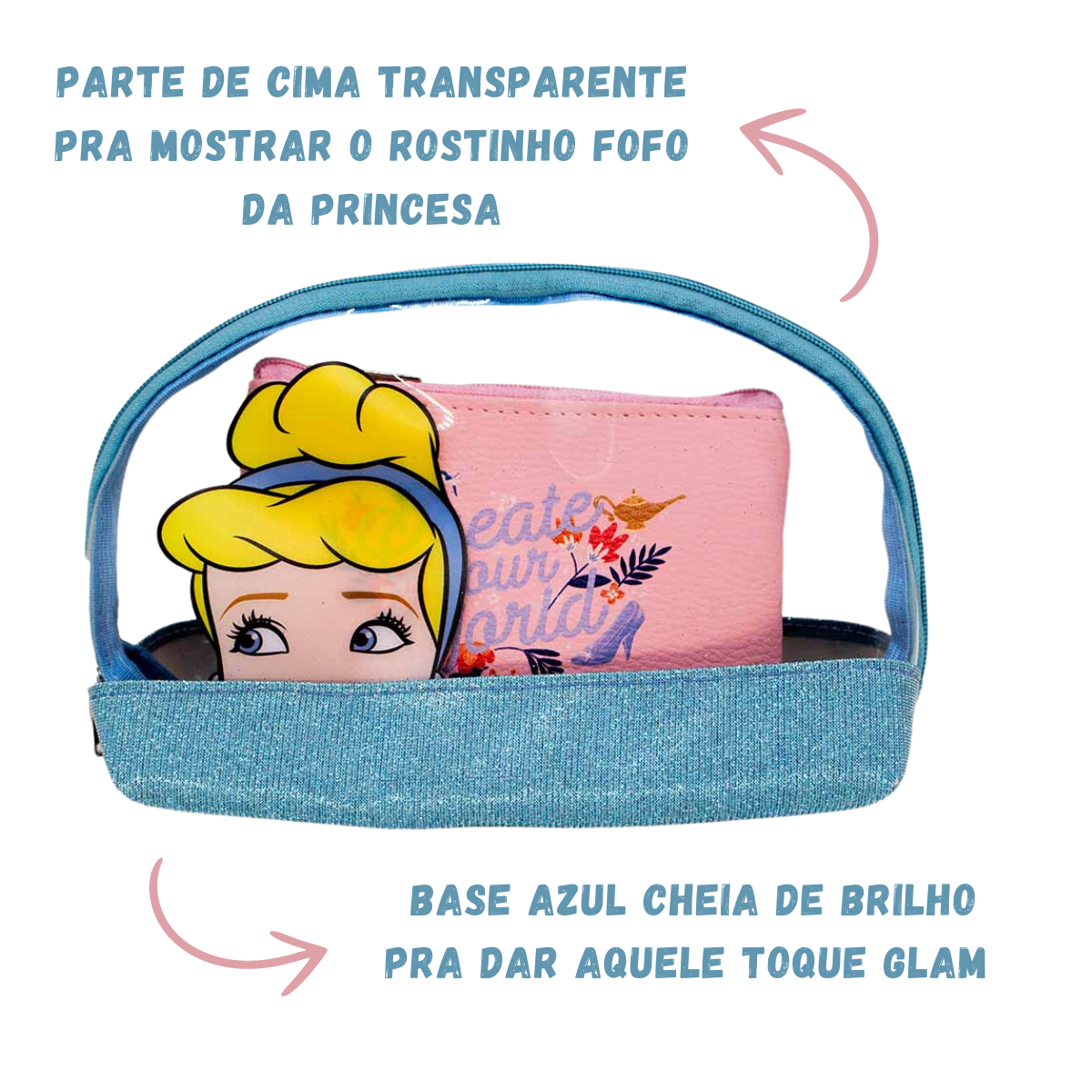 Necessaire 2 em 1 Cinderela Princesas Bolsa Maquiagem