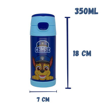 Garrafa Térmica Chase Patrulha Canina 350ml – Aço Inoxidável com Canudo e Tampa Rosqueável