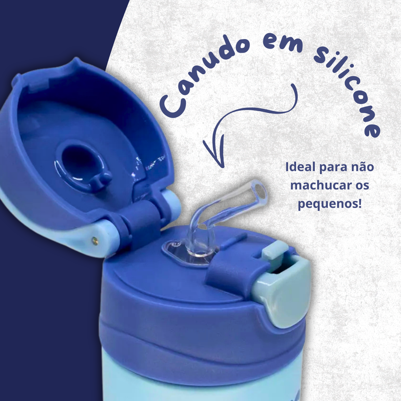 Garrafa Térmica Stitch 350ml Aço Inox com Canudo e Tampa de Click