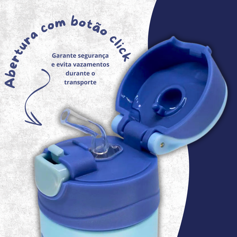 Garrafa Térmica Stitch 350ml Aço Inox com Canudo e Tampa de Click