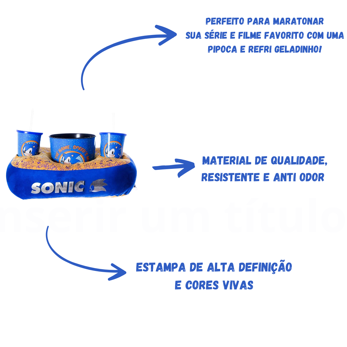 Kit Almofada Porta Pipoca Balde e Copos Sonic The Hedgehog