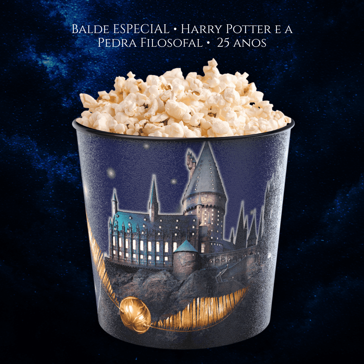 Balde de Pipoca Harry Potter Pedra Filosofal 25 Anos Brilha no Escuro Cinema Edição Especial
