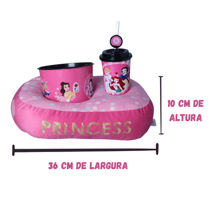 Kit Almofada Porta Pipoca Balde e Copo Princesas Individual Infantil