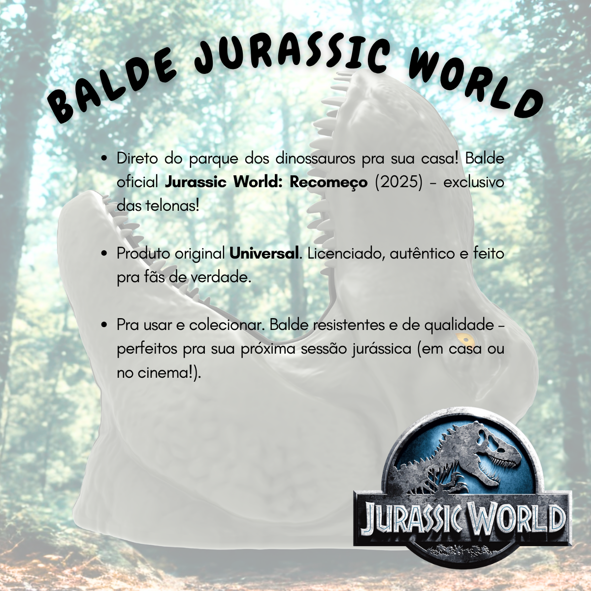 Balde de Pipoca Jurassic World Dinossauro Filme 2025 3,5L