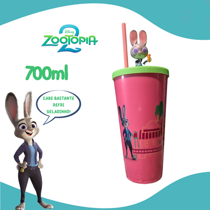 Copo Zootopia 2 Personagens Formato Cinema 3D Tampa 700ml Novo Filme 2025