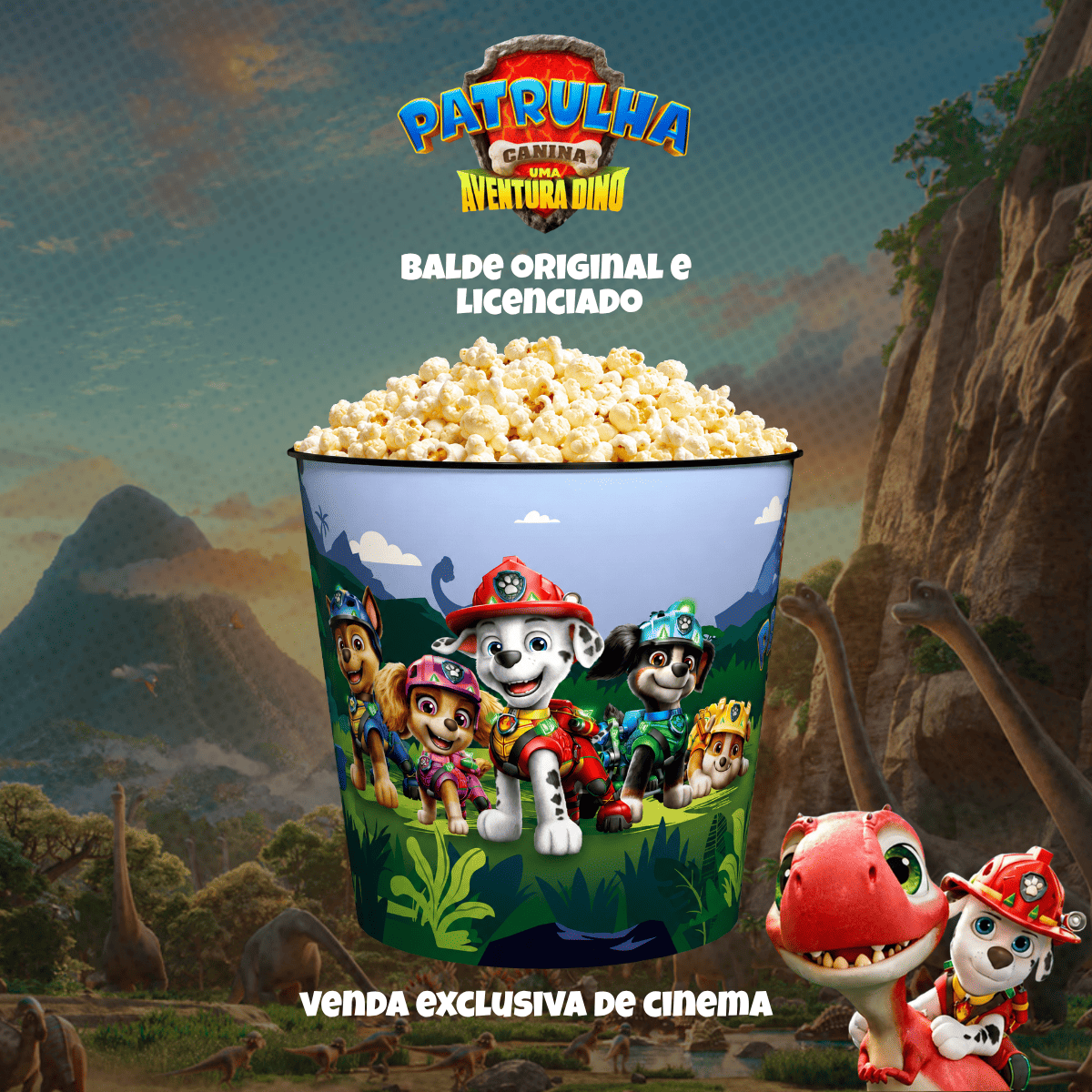 Balde de Pipoca Patrulha Canina Uma Aventura Dino 4 Litros Original Licenciado Cinema Infantil