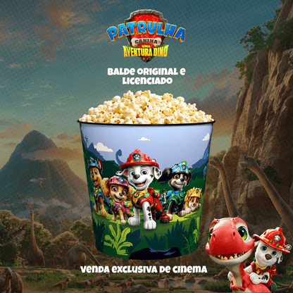 Balde de Pipoca Patrulha Canina Uma Aventura Dino 4 Litros Original Licenciado Cinema Infantil