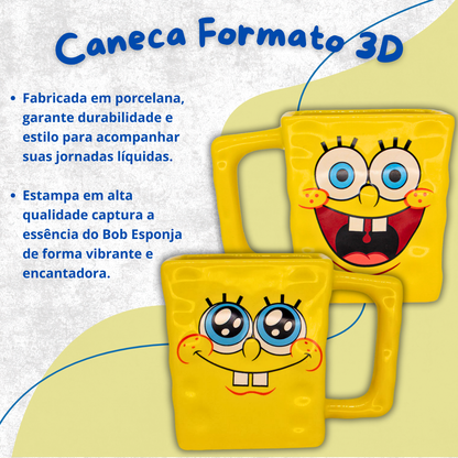 Caneca Oficial Bob Esponja 450ml Formato 3D + Brinde